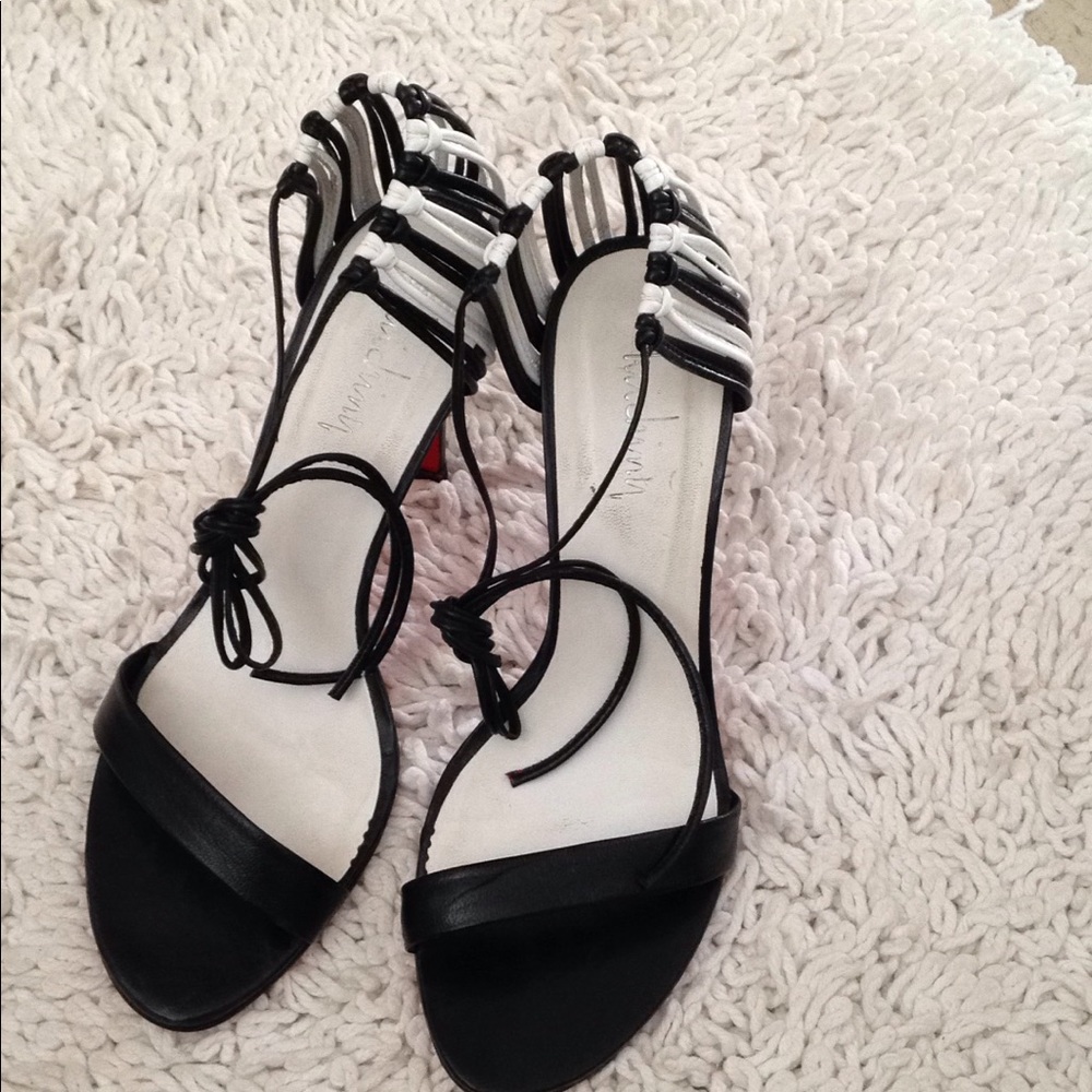 Black and white high heels sandals